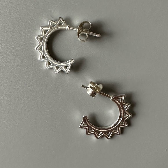 Sterling Silver Open Hoop Spike Earrings - Picture 5 of 9